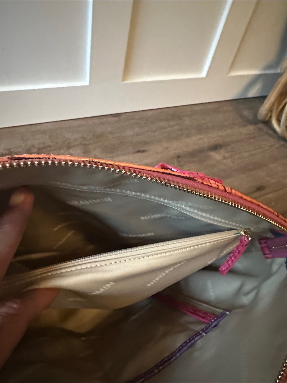Brahmin Pink Teal Ombre Croc-Embossed Satchel - Picture 5 of 9